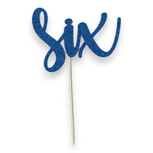 Picture of SIX CAKE TOPPER BLUE GLITTER